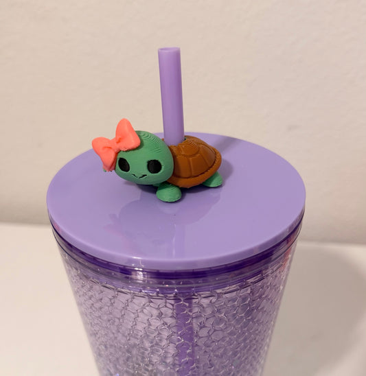 Pink Bow Turtle Straw Topper