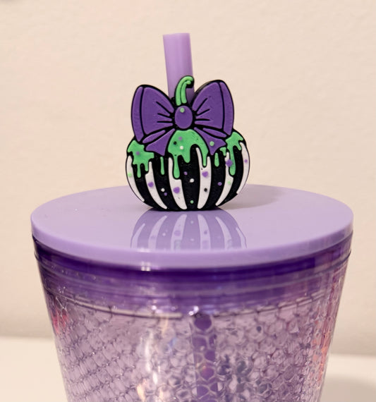 Purple Green Pumpkin Straw Topper