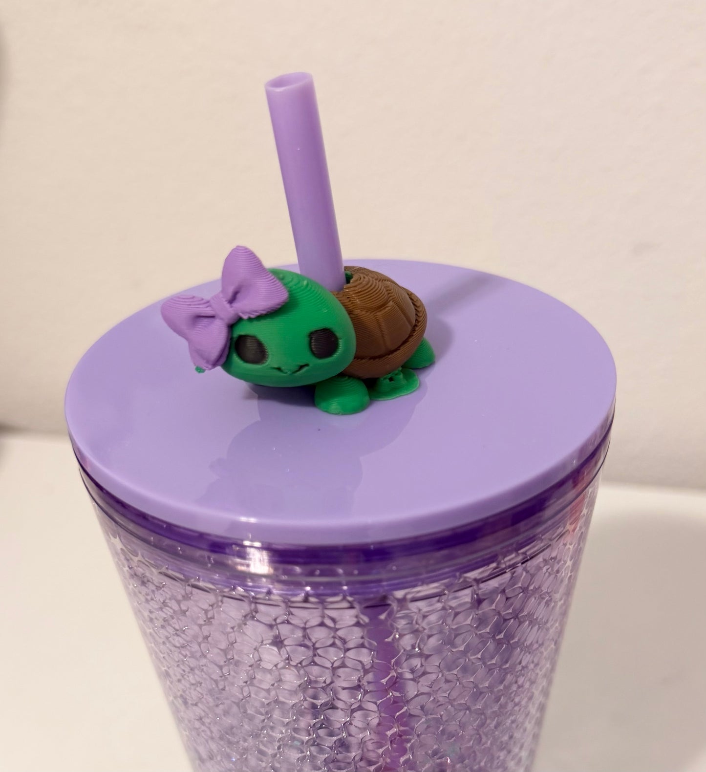Purple Bow Turtle Straw Topper