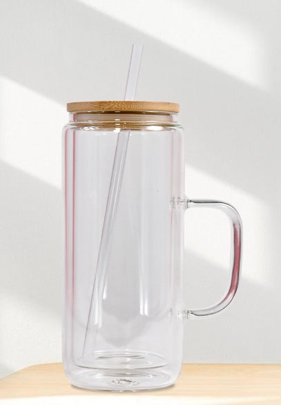 20oz Glass Customizable Tumbler (with handle and bamboo lid)