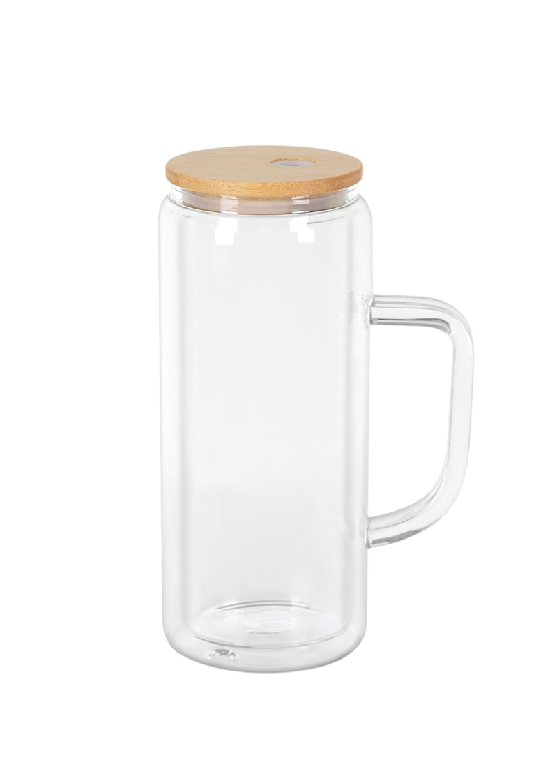 20oz Glass Customizable Tumbler (with handle and bamboo lid)