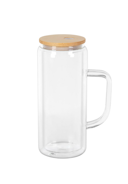 20oz Glass Customizable Tumbler (with handle and bamboo lid)